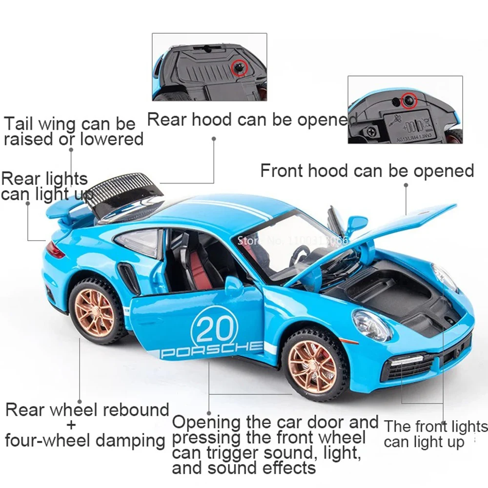 1:32 Taycan 911 Turbo SโลหะผสมDiecastรถยนต์รุ่นของเล่นเสียงแสงMiniatureประตูเปิดยานพาหนะคอลเลกชันของขวัญสําหรับเด็ก
