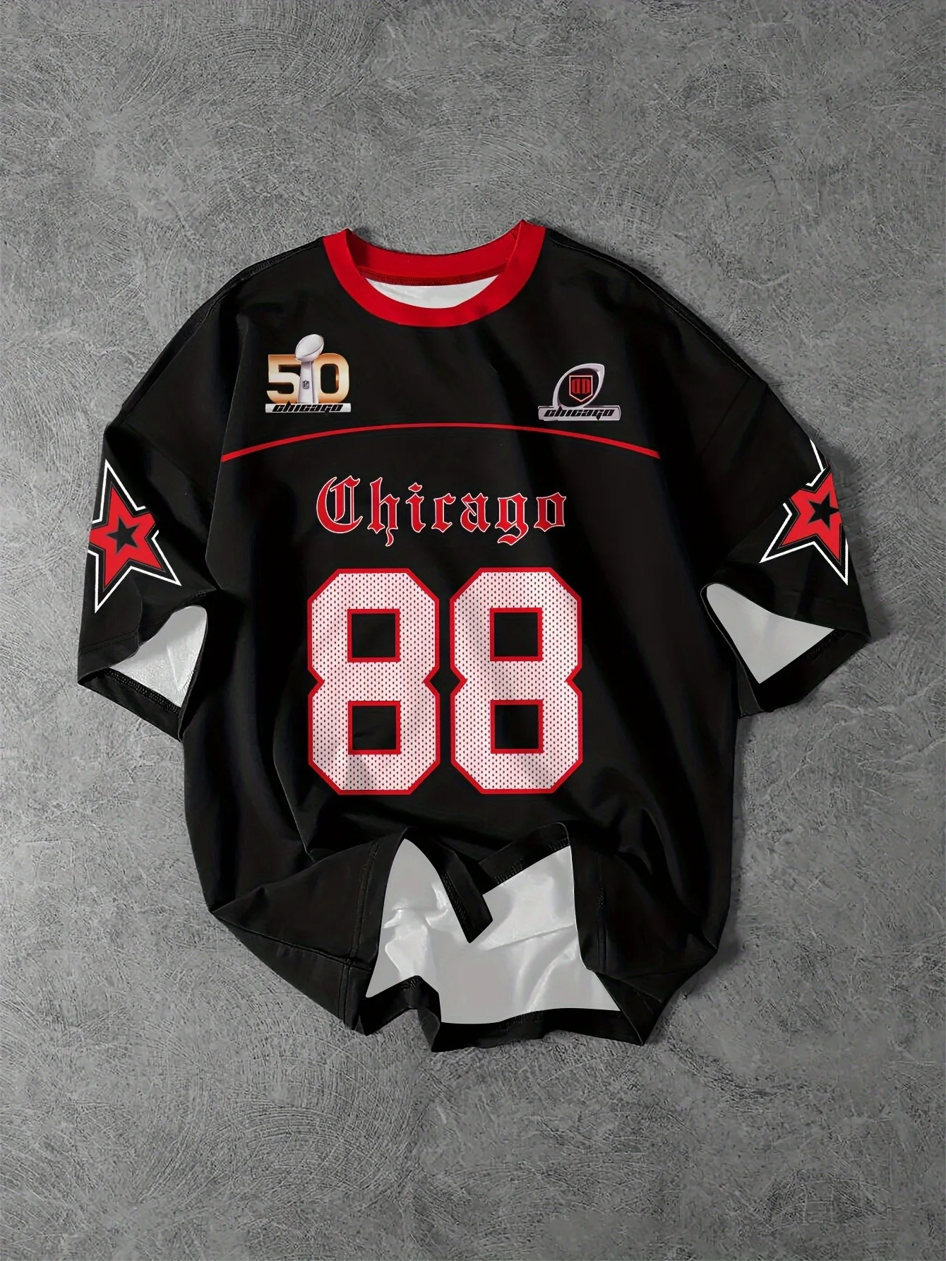 تي شيرت رجالي كاجوال برقبة دائرية، بلوفر بوليستر بنمط مطبوع عليه حروف شيكاغو للصيف، ملابس يومية للشارع في الهواء الطلق