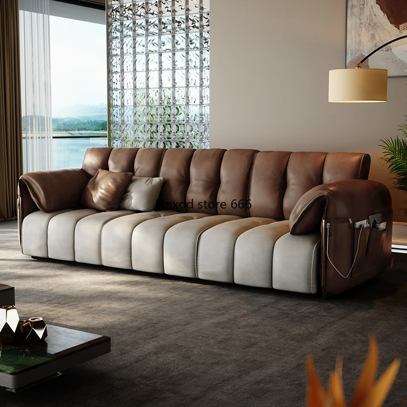 Italian light luxury electric luxury leather functional sofa