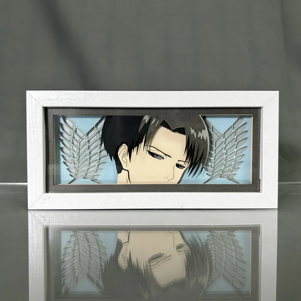 Anime Attack on Titan Fiugures Peripherals Levi Led Light Paper Cut Shadow Box Mikasa Figures Lightbox Ornaments Toy Boys Gifts