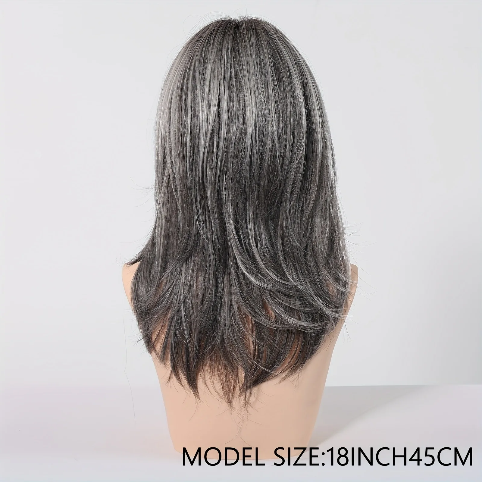 Fashion synthetic wig with medium-length wavy hair in a chin-length style, made of high-temperature hair fibers.