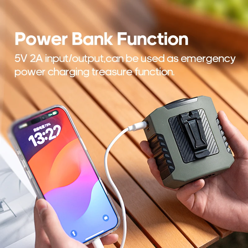 المحمولة يمكن ارتداؤها الخصر التهوية في الهواء الطلق التخييم قوة البنك مروحة التبريد البسيطة 8000mAh معلقة مروحة قابلة للشحن مع ضوء الليل