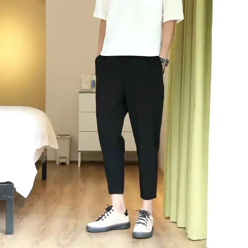 Men's Clothing Solid Color Ice Silk Breathable Casual Pants Summer Lightweight Loose Fit Sport Pants Comfortable Stylish Design