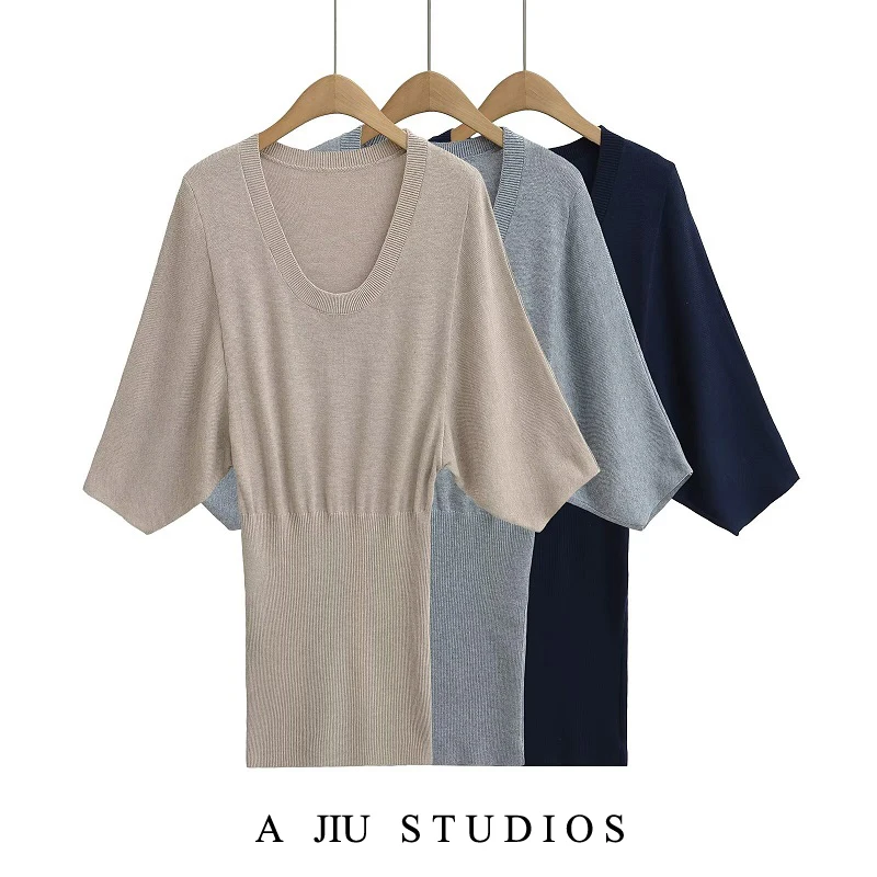 

Pure Desire Sexy Knitted Cover up Dr Women's Loose Batwing Sve U-Ne ort Skirt High Waist Bodycon Summer Dr