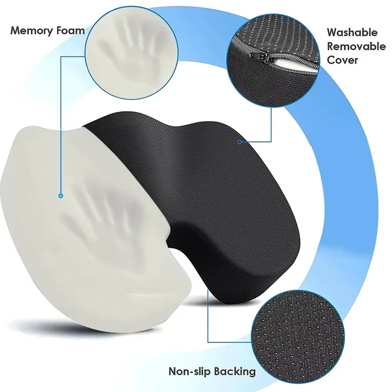 Tailbone Cushion for Tailbone Pain Relief Memory Foam Seat Pillow Fracture Recovery Car/Office/Wheelchair Ergonomic Support