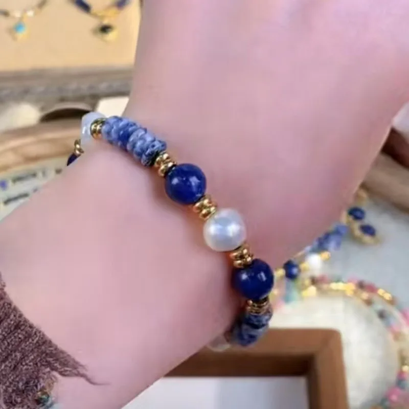 Böhmischer Stil Trendige Lapislazuli-Stein Natürliche Süßwasserperle 14K Gold Gefüllte Damen Anhänger Halskette Schmuck Frauen Geschenke – Detail 6