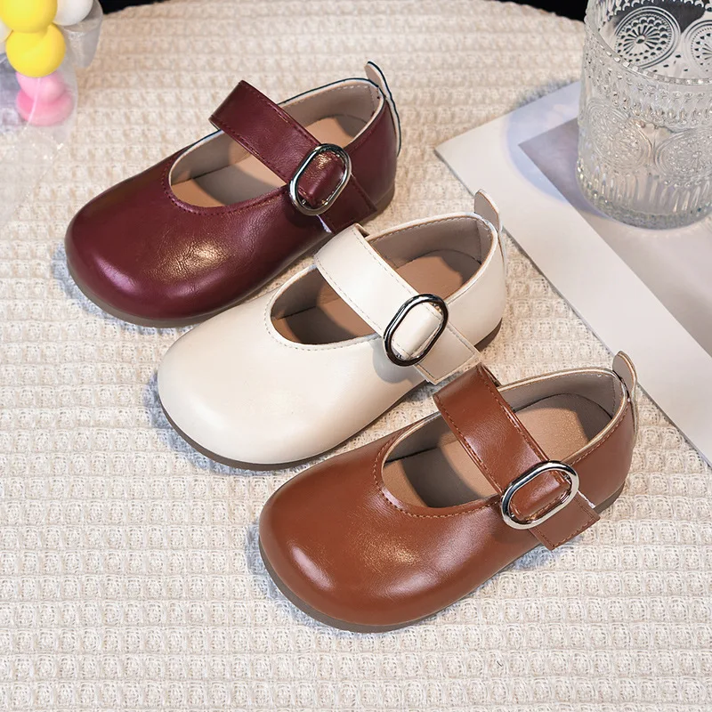 Children Princess Shoes Solid Color Concise Style Leisure Kids Flat Shoe Patent Leather Soft Flexiable Autumn Girl's Shoe 21-30