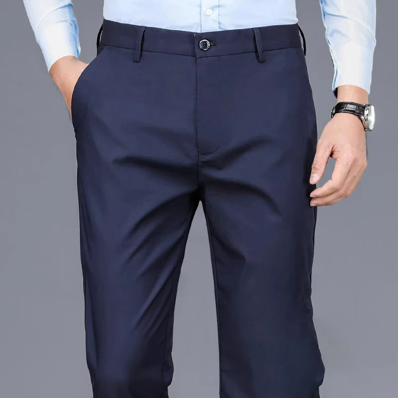 Men\'s Casual All-In-One Solid Color Suit Pants Merchant Formal Elastic Comfortable Slim Camping Trip Talk Pants