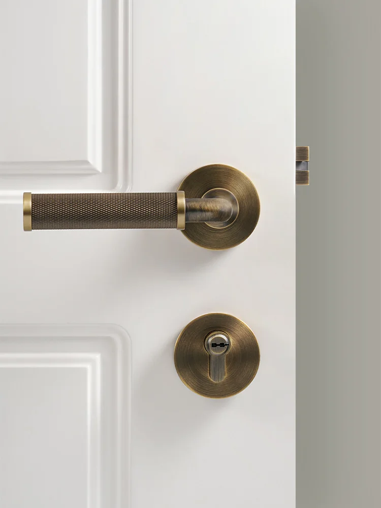Dooroom Luxury Brass Knurled Door Handle Set Antique Bronze Modern Interior Bedroom Bathroom Dummy Knob Privacy Passage Locks