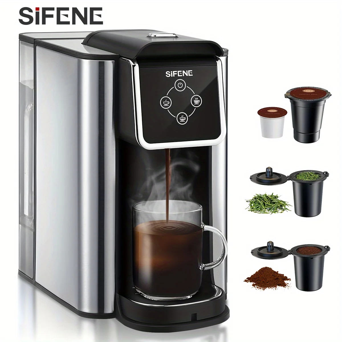 

3-in-1 Single Serve Coffee Maker - Compatible with K-Pod Capsules- 6 to 10 oz Cup Size - Removable 50 oz Water Reservoir