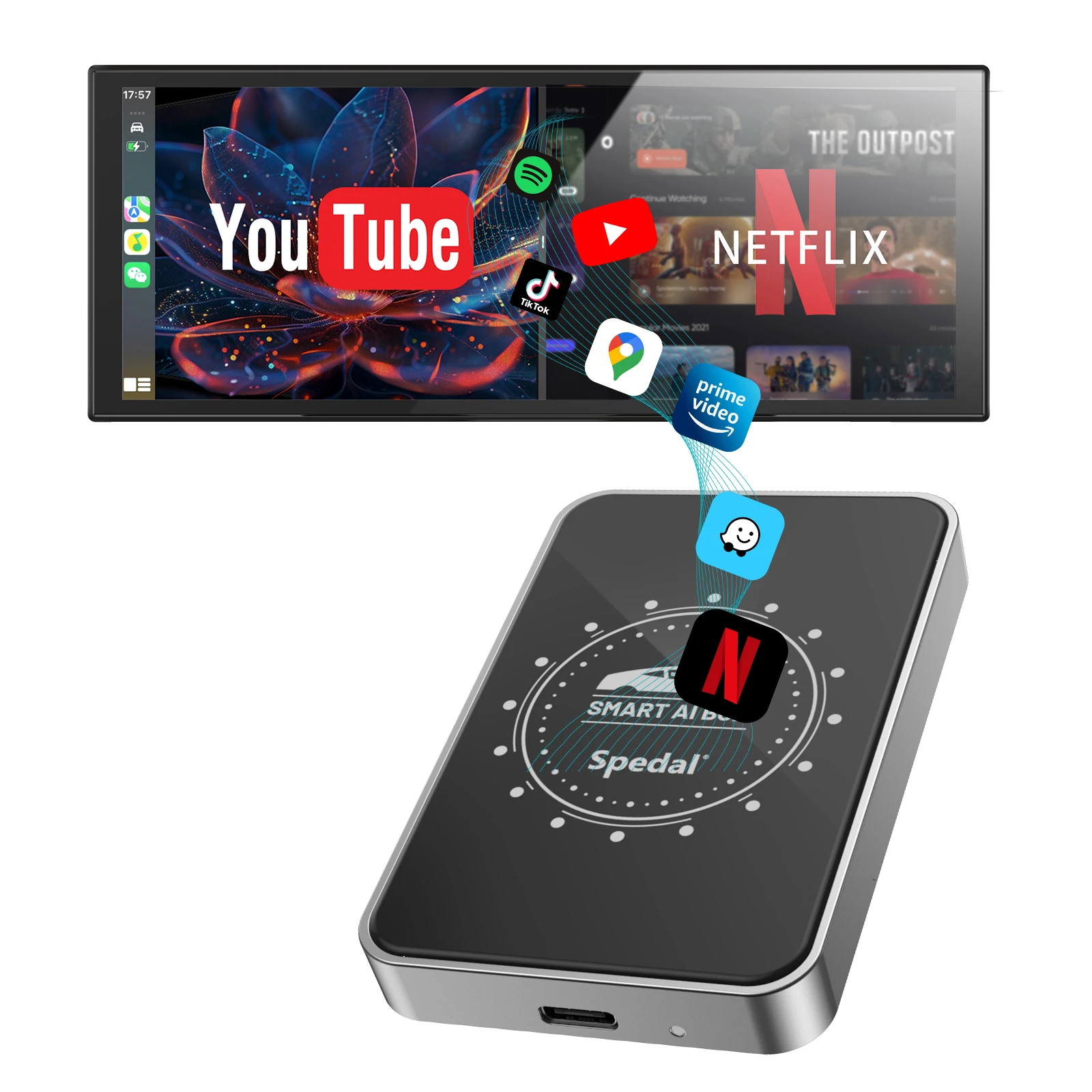Netflix & YouTube CarPlay Box | Wireless CarPlay Smart Adapter | HDMI Output, Dual WiFi, USB Media, OTA Upgrade | 2+16G Storage