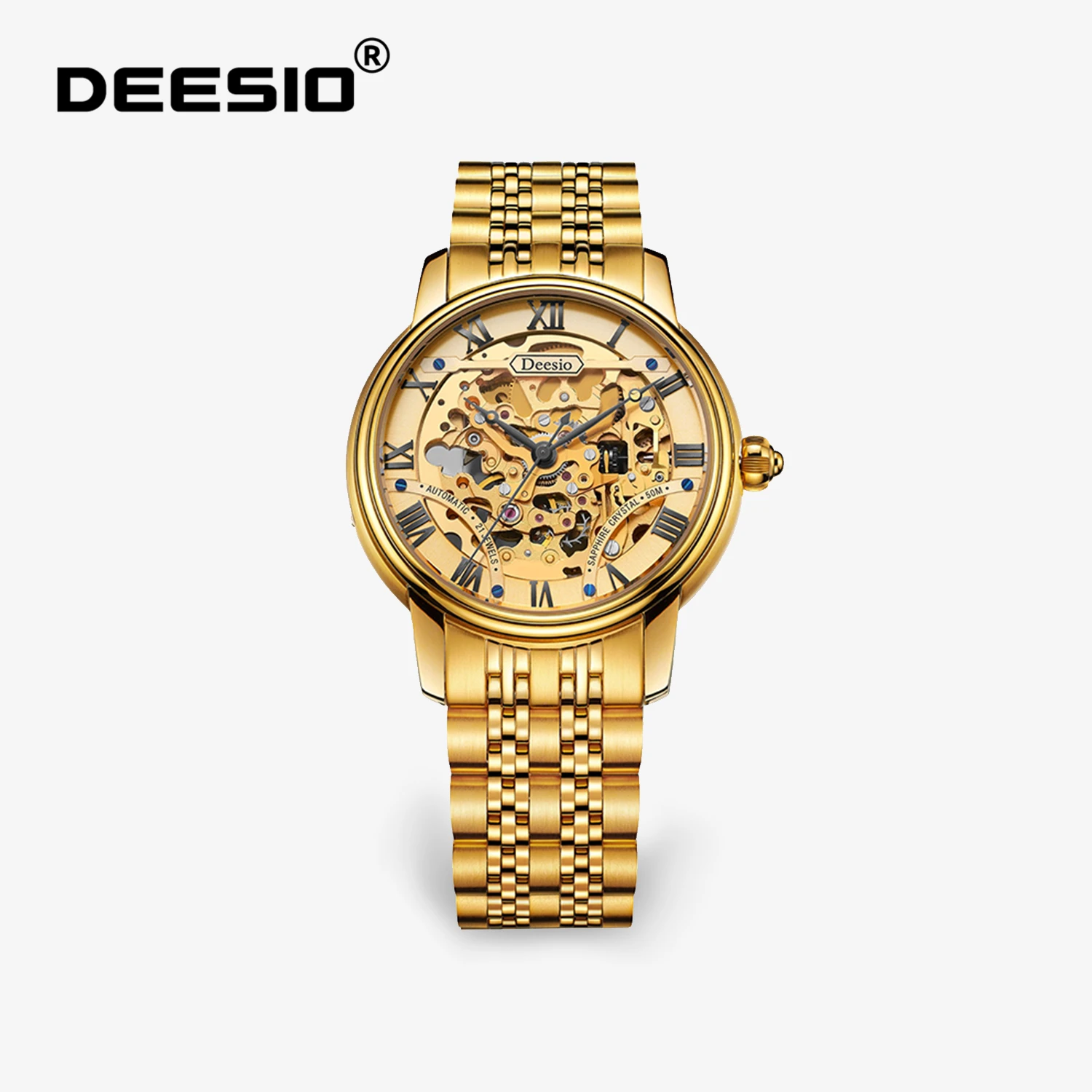 Deesio Herren-Armbanduhr, automatisch, mechanisch, großes Zifferblatt, 316L-Edelstahl, Saphirglas, Geschäftsgeschenk für Geburtstag, Halloween