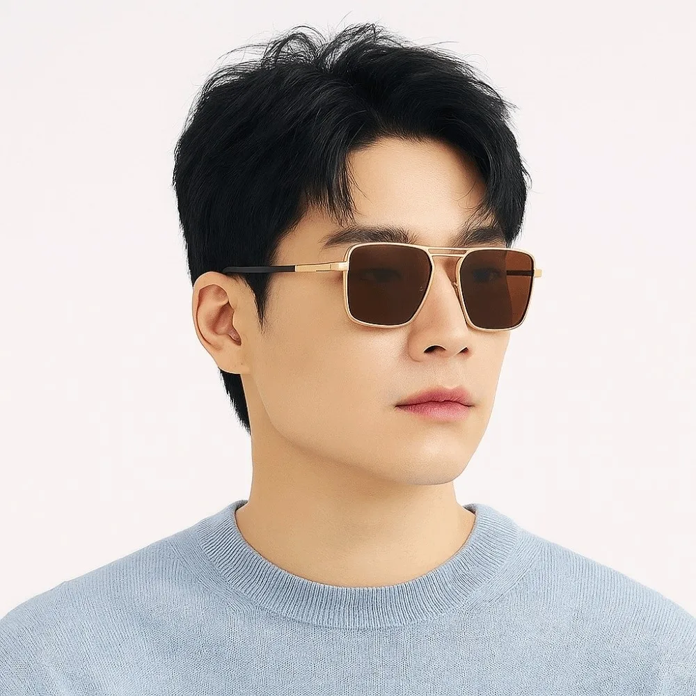 أزياء كبيرة الإطار مربع النظارات الشمسية UV400 خفيفة الوزن مزدوجة شعاع نظارات شمسية سبائك فاسق الرجال النظارات للجنسين