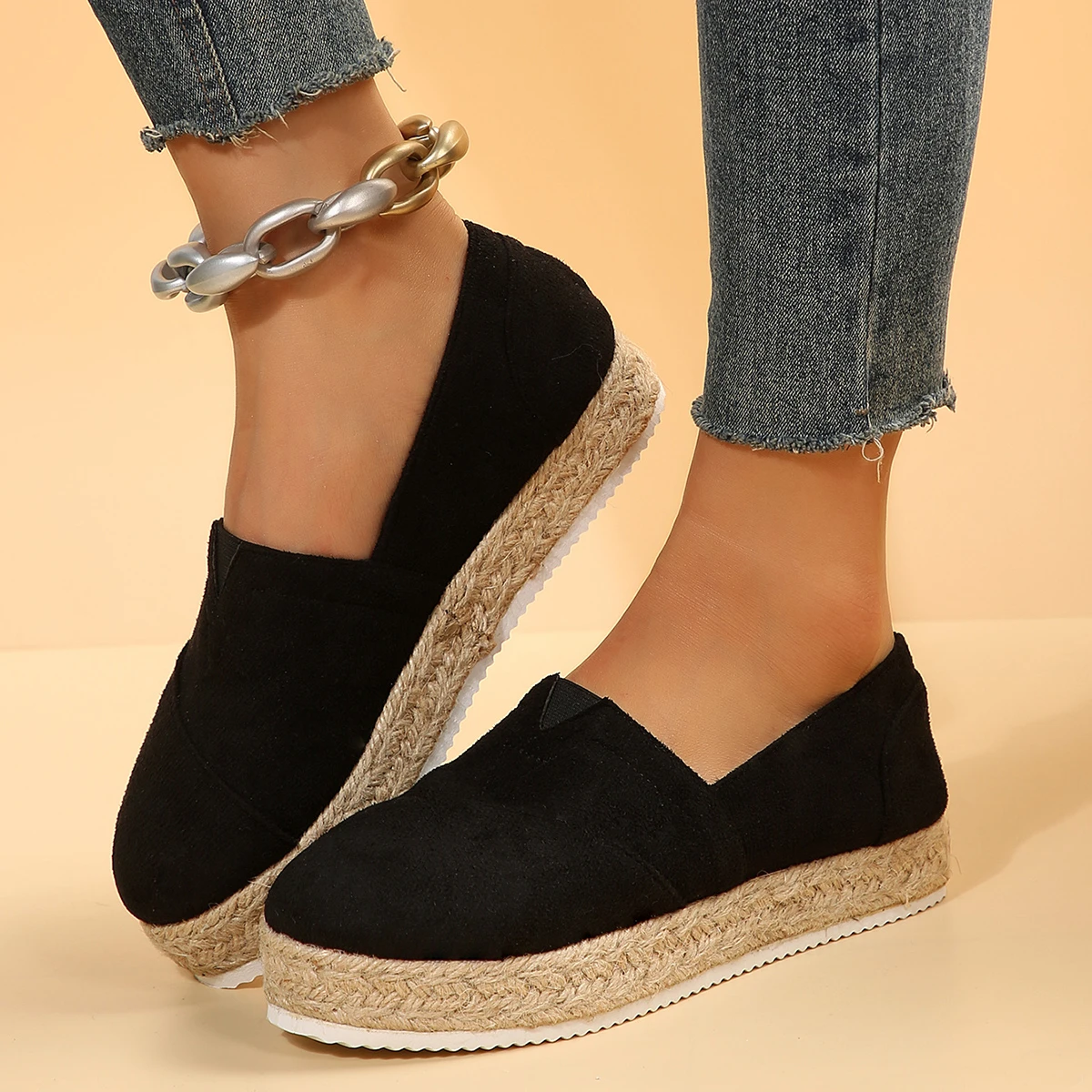 Women\'s Espadrilles Footwear Loafers Round Toe Cotton Platform Slip on Walking Shoes Designer Classic Walking Casual Sneakers