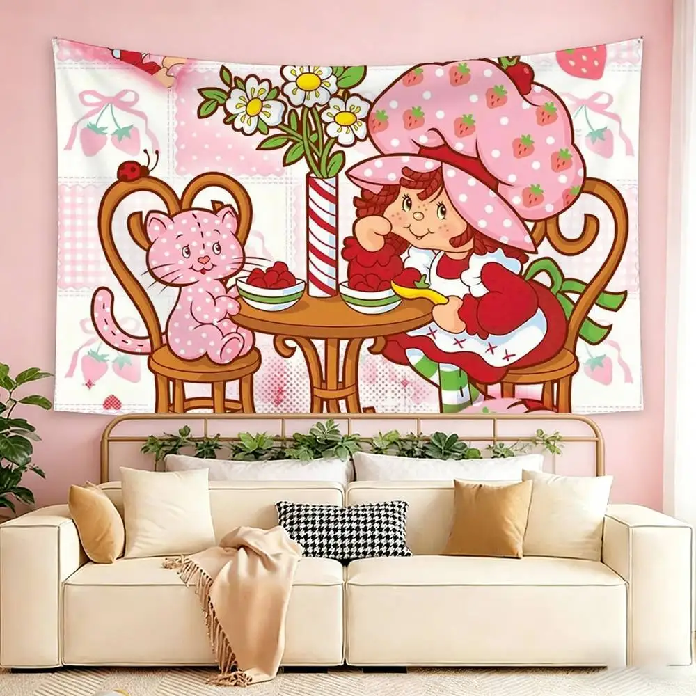 Cute S-Strawberry S-Shortcake-Girl Flags Wall Hanging Tapestry Outdoor Garage Room Decorative flag Background Blanket