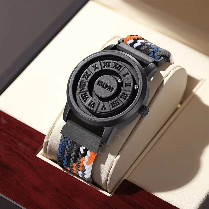 New DOM Nylon Hot Selling Luxury Watch Creative Scrolling Pointer Magnetic Force Sport Watches Men Quartz Chronograph Man Clock