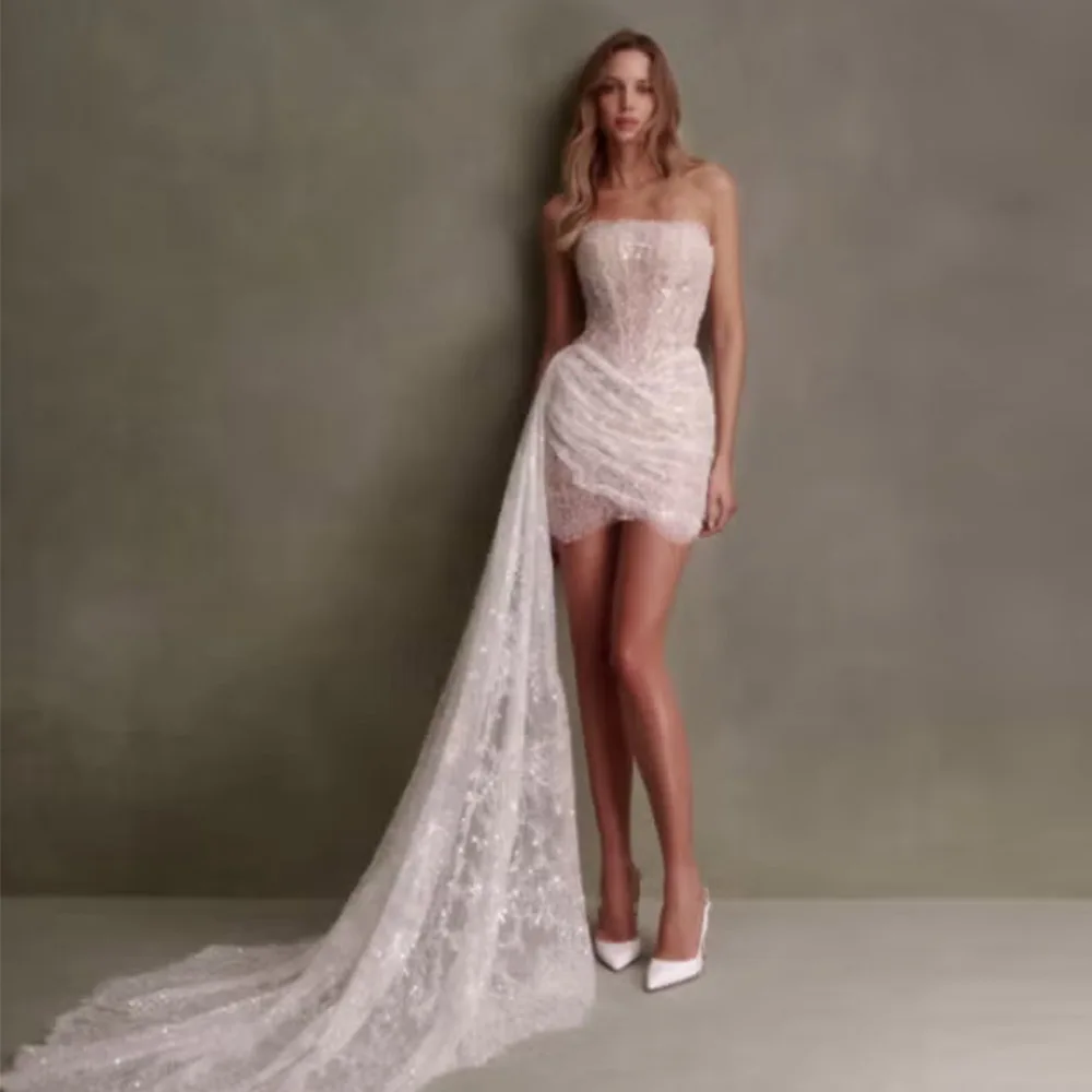 Mini Vestidos de fiesta sin tirantes, sexys, personalizados, rosas, sin tirantes, para novia, fiesta de boda corta, ropa Formal, Vestidos de fiesta