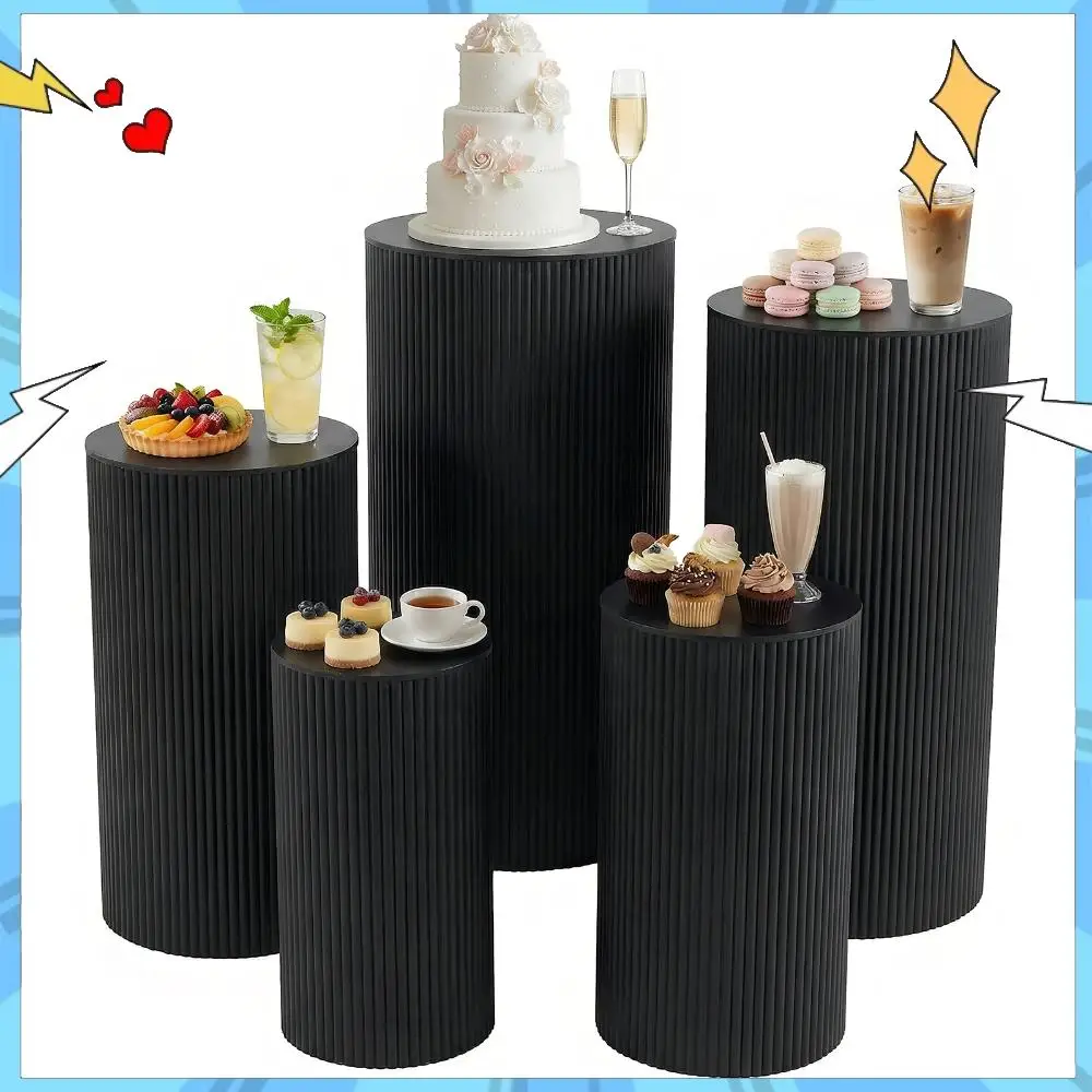 

5PCS Metal Pleated Round Cake Pedestal Stand Heavy Duty Cake Display Pedestal Stand for Wedding Banquet Vendor Events Decorative