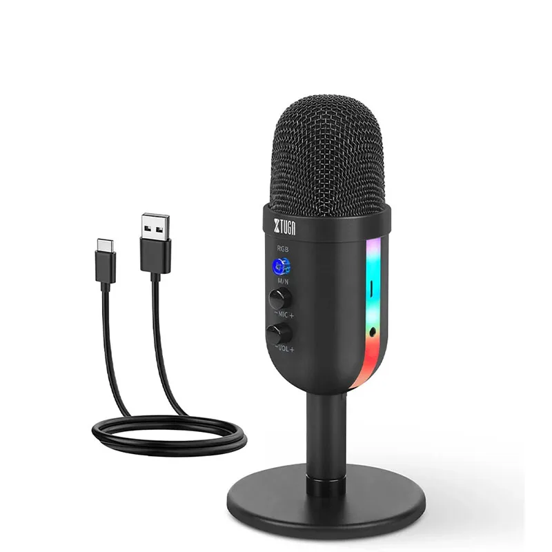 

USB Condenser Microphone for Computer Recording Streaming with 3.5mm Headphone Output and RGB Lighting