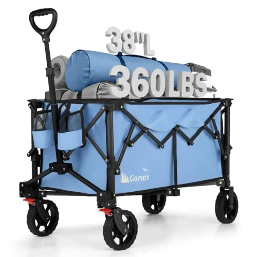 

Складная тележка-вагончик 38''L с грузоподъемностью 360 фунтов (163 кг) и объемом 220 л, съемными колесами для сада и покупок