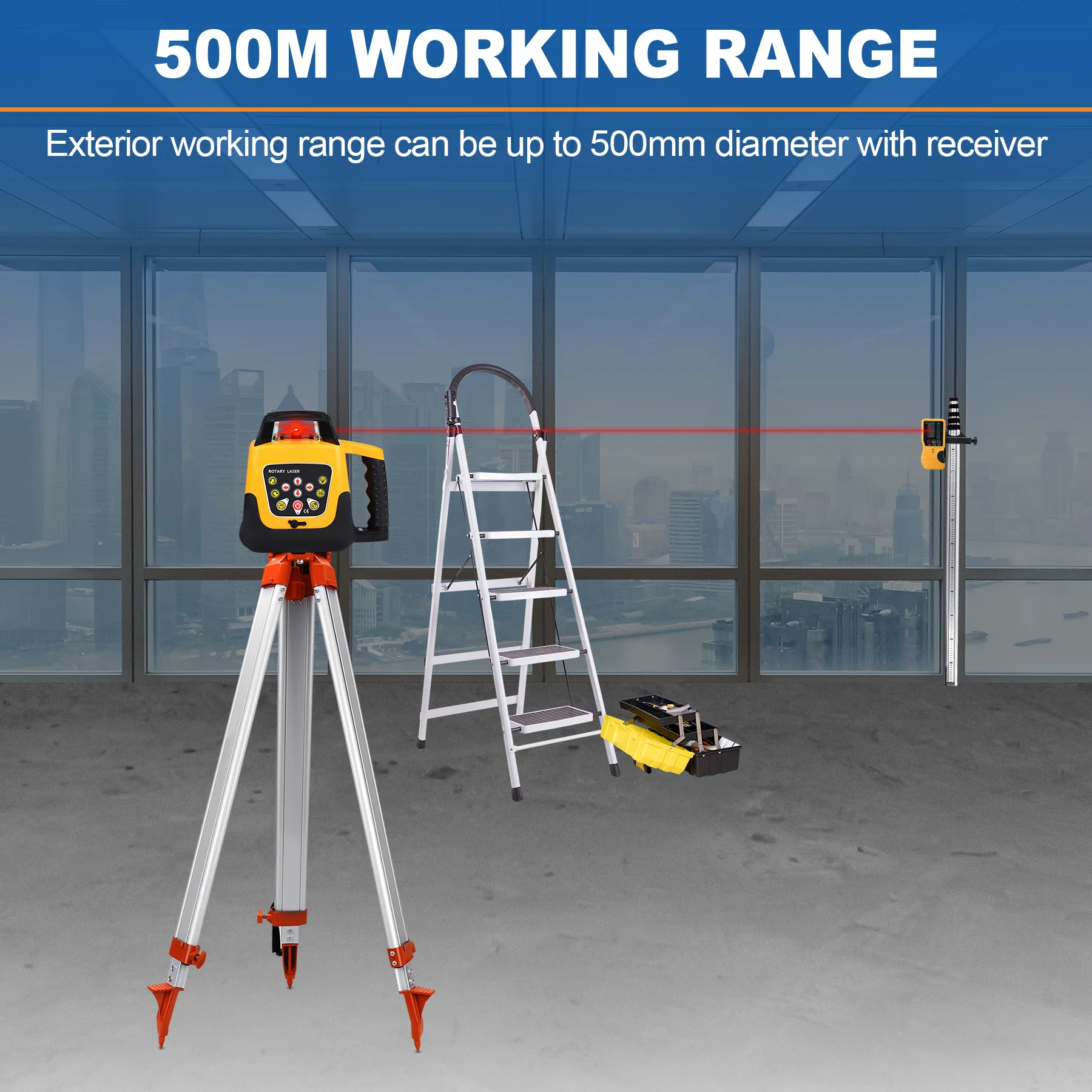 Imagem -05 - Navio da ue Automatic Red Beam Rotary Rotating Laser 500m Faixa de Auto-nivelamento Rotary Laser Nível Controle Remoto com Case