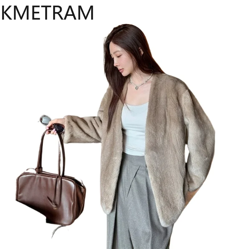 KMETRAM Natural Whole Mink Fur Jacket Women Mid‑Length Korean Style Coats Fashion Winter Real Fur Coat Woman Clothing 72cm 2026