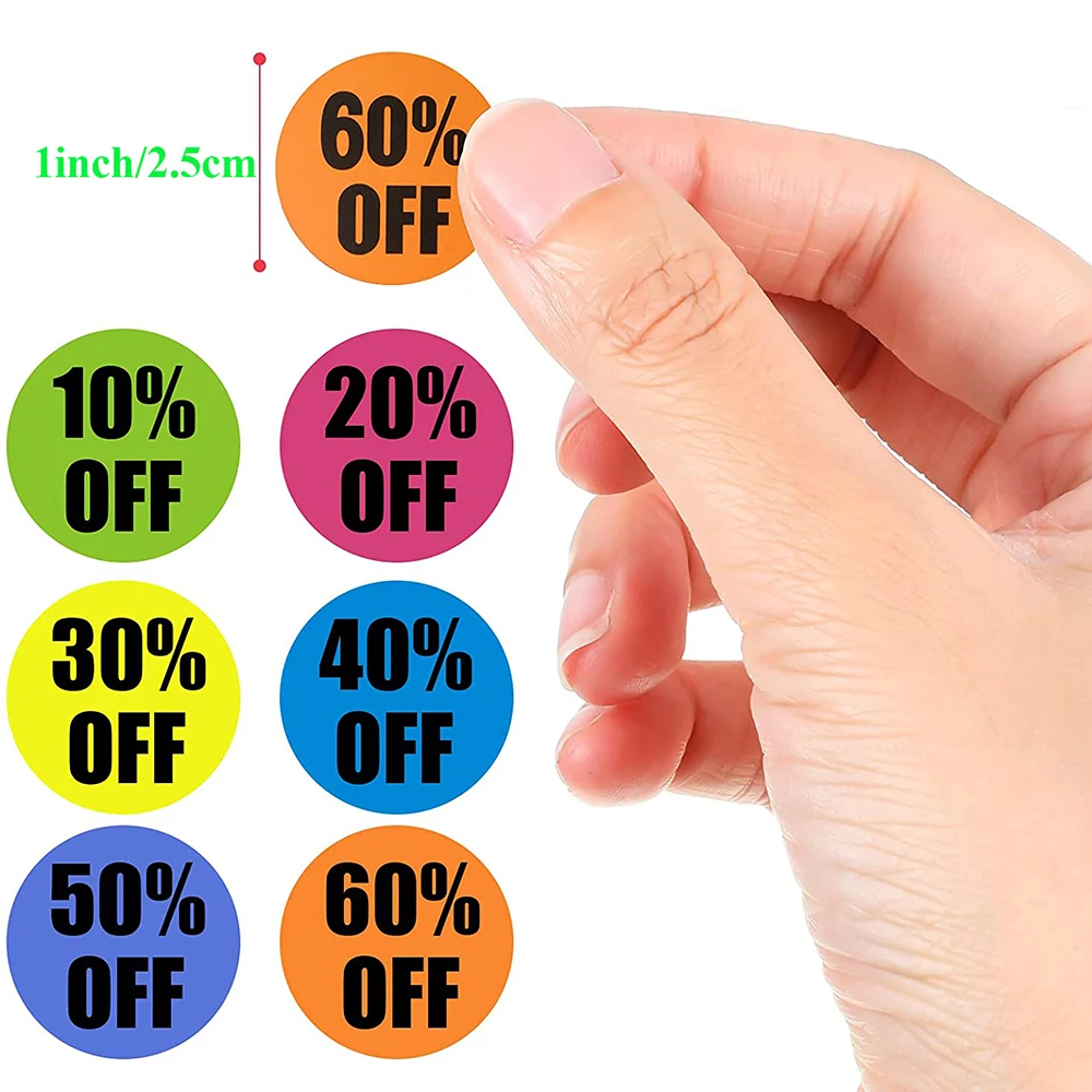 500pcs 10 To 60 Percent Off Stickers Adhesive Clearance Discount Labels for Retail Store Promotion Sale Pricemarker Tag Sticker