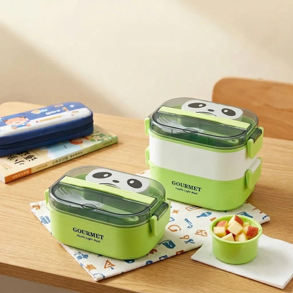 1/2 Layer Microwavable Plastic Bento Box Kids School Leakproof Lunch Box with Handle Cutlery Snack Box Meal Prep Food Container