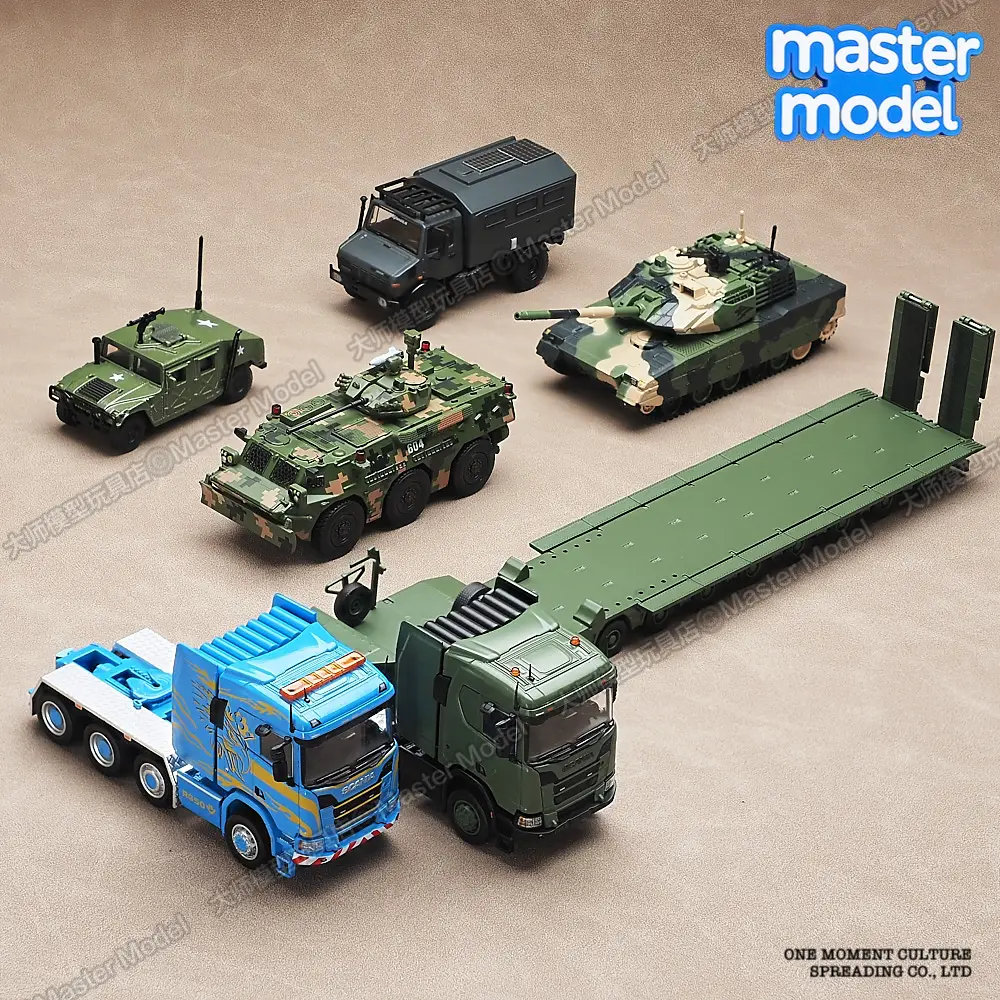 Massdi 1/64 Scania tank transporter trailer truck flatbed trailer military model die-casting simulation alloy vehicle model.