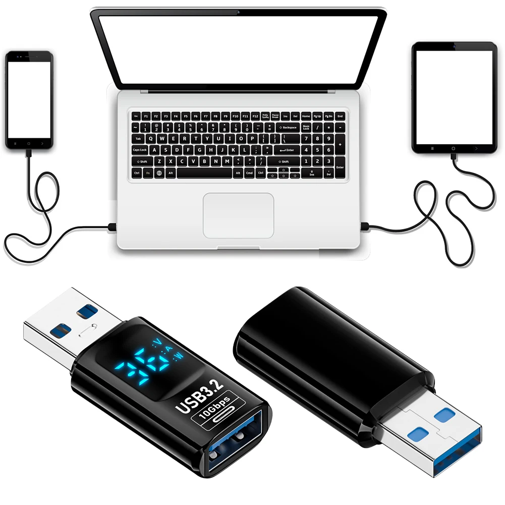 Digital Display USB Type C Charger Converter 10Gbps Type-C USB Extension Adapter Universal for Mobile Phone Laptop Tablet