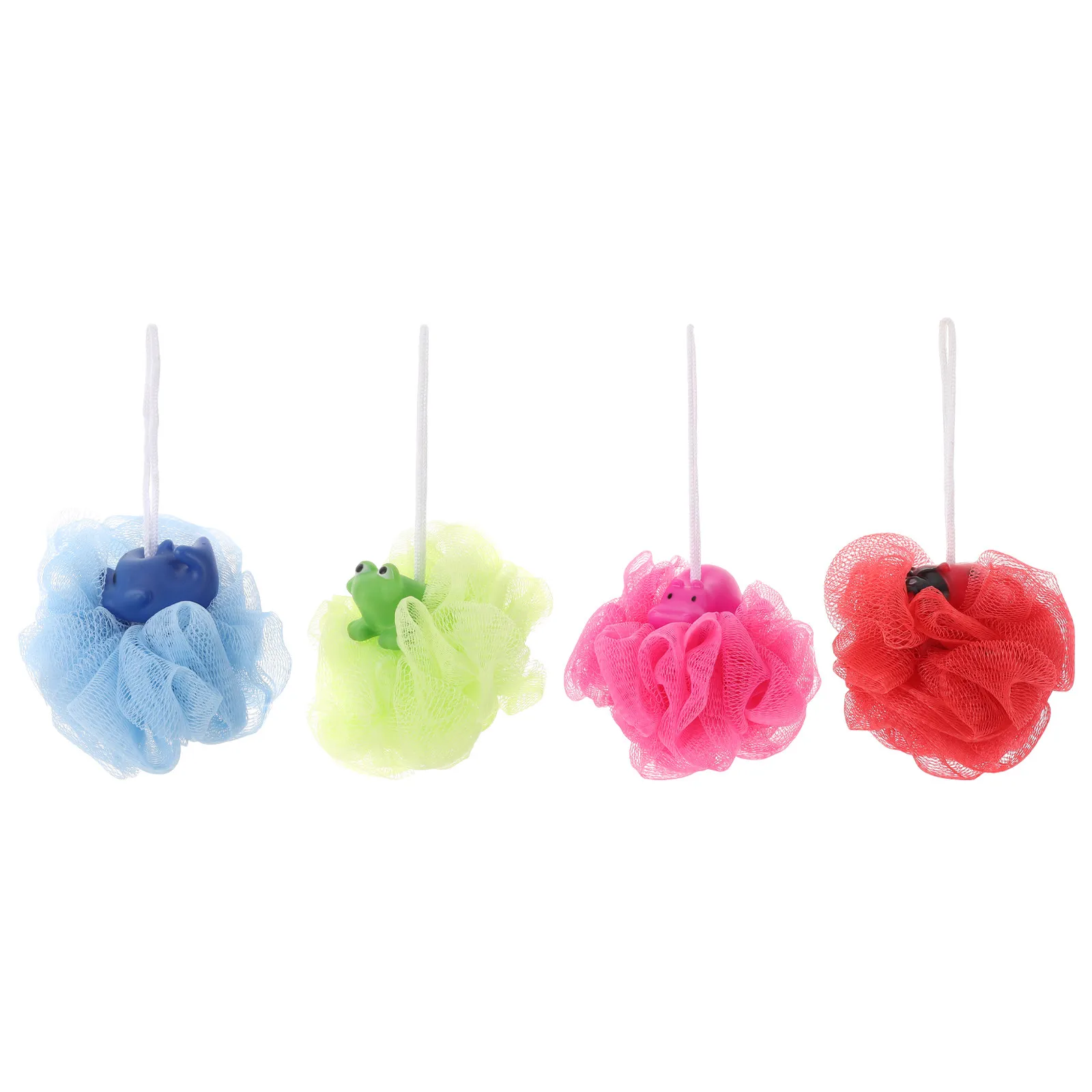 

Набор из 4 детских мультяшных мочалок-губок для ванны: мягкие сетчатые отшелушивающие мочалки-пуфы в виде кита, лягушки, бегемота, божьей коровки. Аксессуары для ванны.