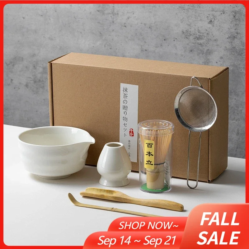 

6PCS Japanese Ceramic Matcha Bowl Macha Tea Whisk Chawan Chasen Holder Scoop Sifter Cup Ceremony Gift Set for Tea Lovers