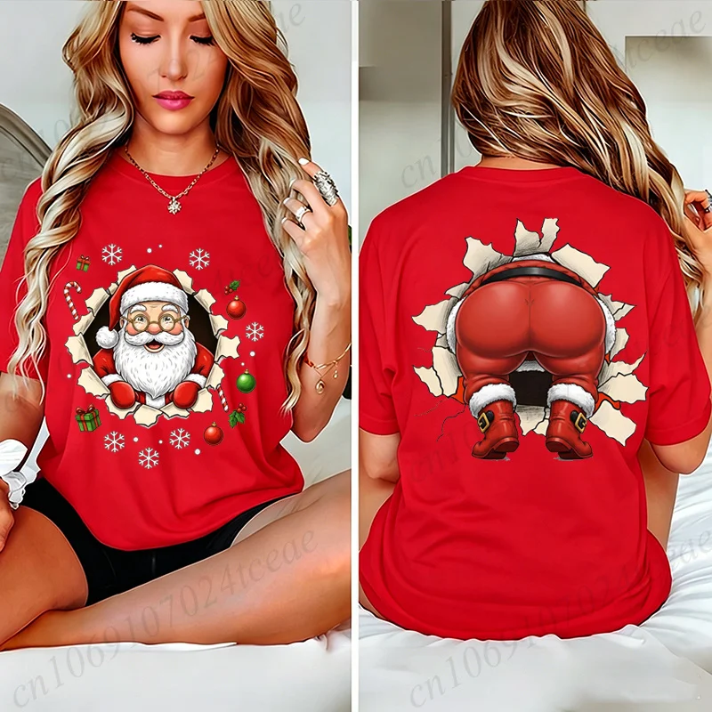 Retro Tshirt Women Top Short Sleeve T Shirts New T Shirt for Women T Shirt Funny Santa Claus Fashion Tshirt Woman Top Xmas Gifts