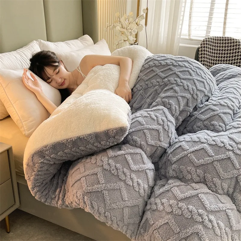 High End Thickened Winter Blankets For Beds Soft Warm Artificial Lamb Weighted Blankets Duvet Quilt Bedding Plaid Blankets