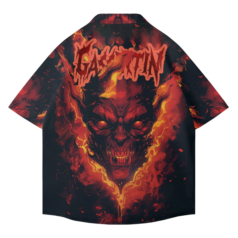 Cool wind flame demon design camicia a maniche corte da uomo estate allentata di grandi dimensioni sottile camicia casual con risvolto top