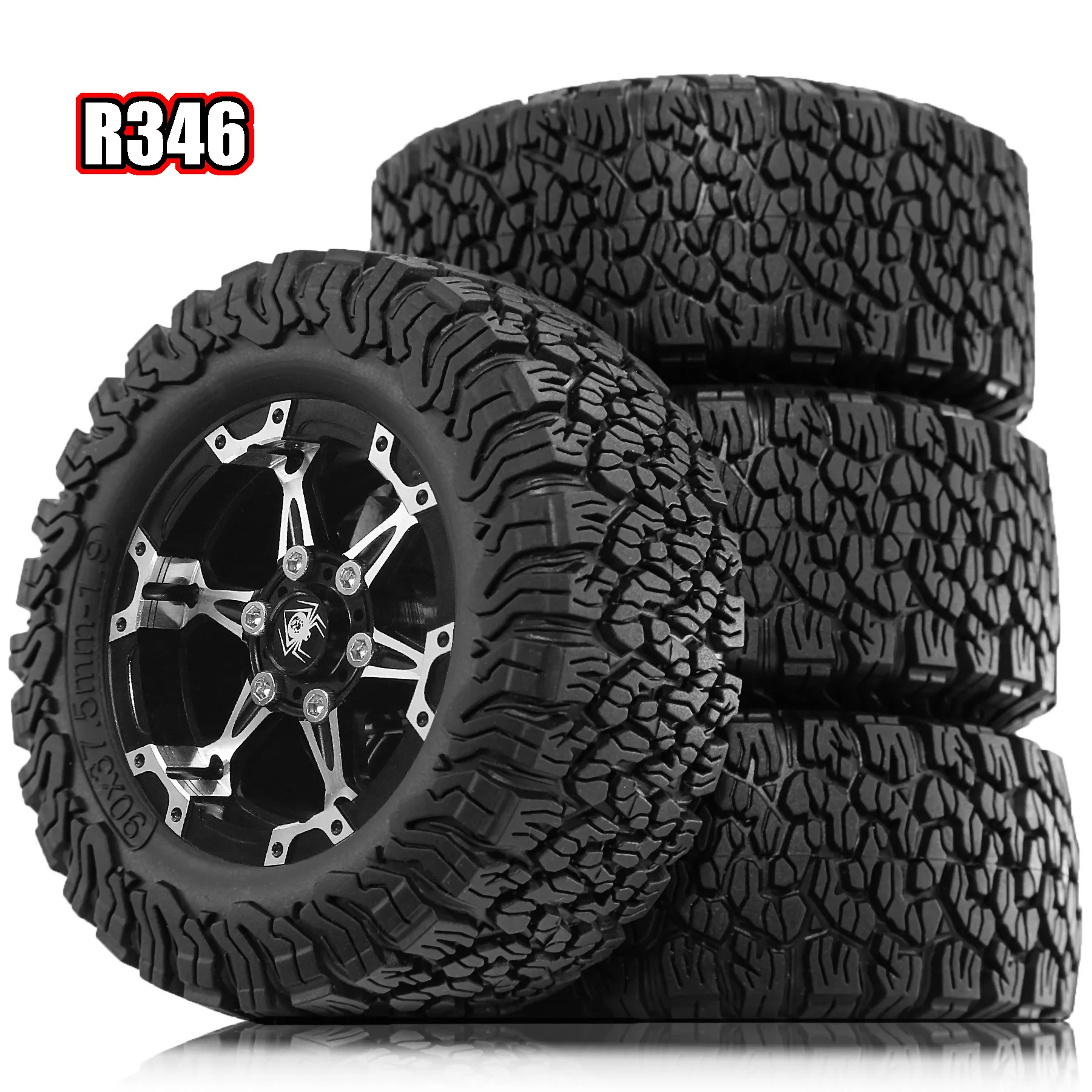 RED SPIDER 4Pcs 1.9'' 90mm Rubber Tires & Beadlock Wheels for 1/10 Crawler Truck TRX‑4 SCX10 Wraith AXI03007 RC Car Spare  Parts