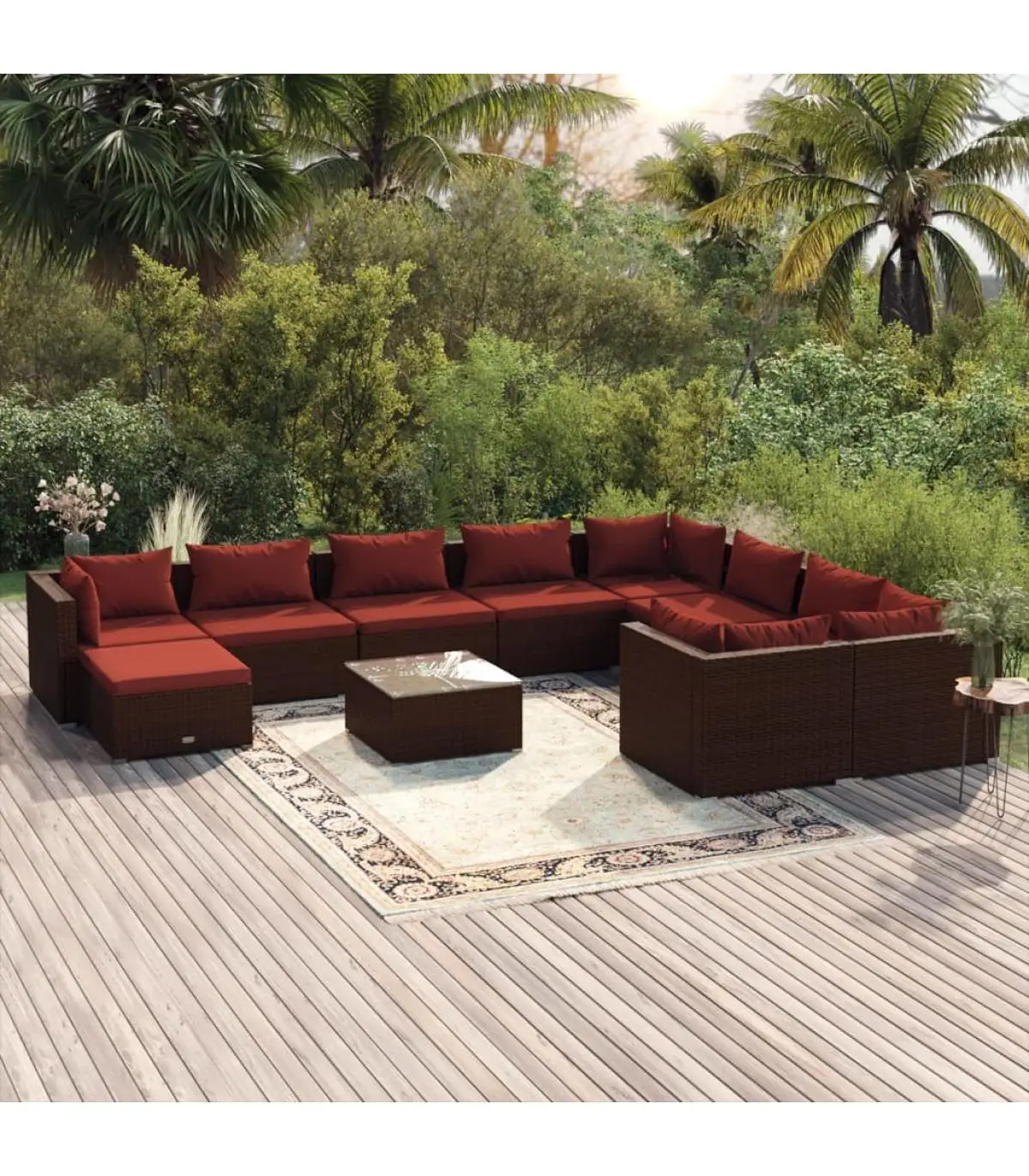 Garden sets Set garden furniture 11 PCs and cushions synthetic brown rattan