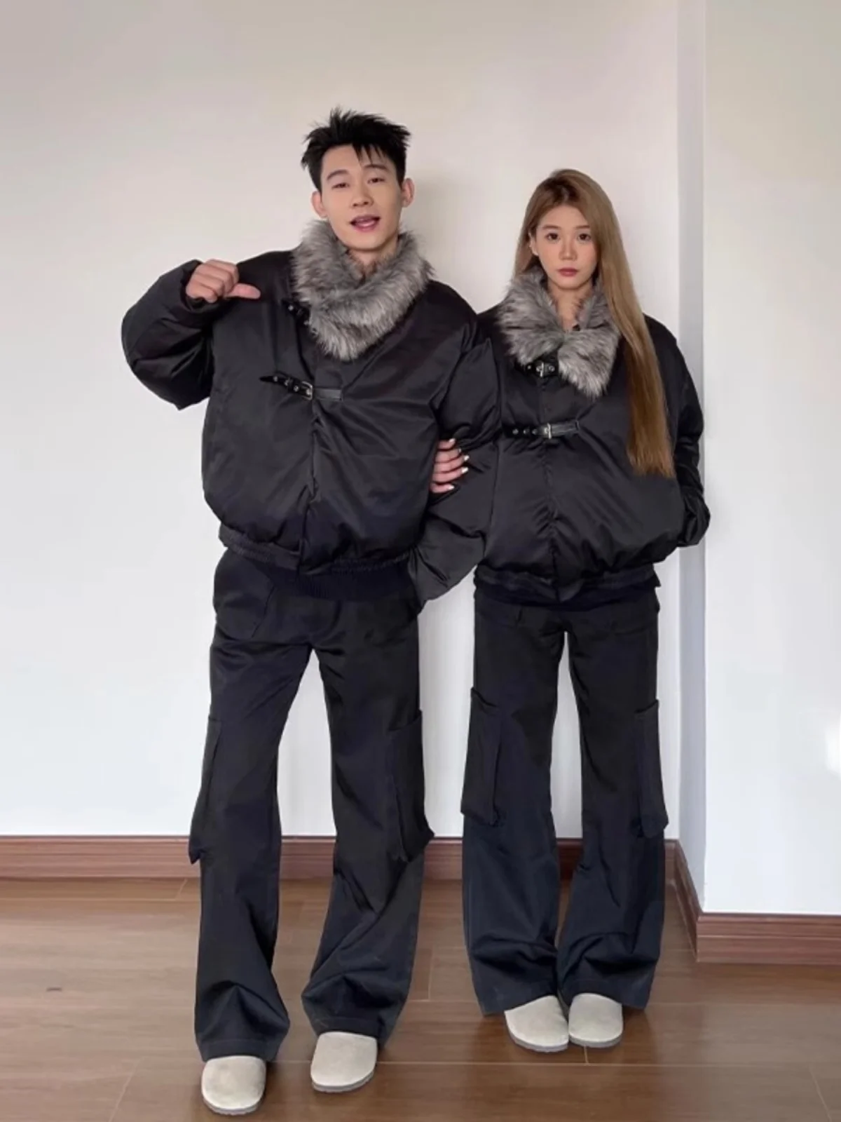 

American Sle Deconstructed Cotton Jaet Men's Winter Thiened ort Flight Coat Fur Collar Youth Casual Warm Zipper Closure