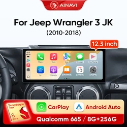 Ainavi 12.3'' For Jeep Wrangler 3 JK Android Screen 2 Din Autoradio BT GPS Navigation Multimedia Player Carplay Car Radio Stereo