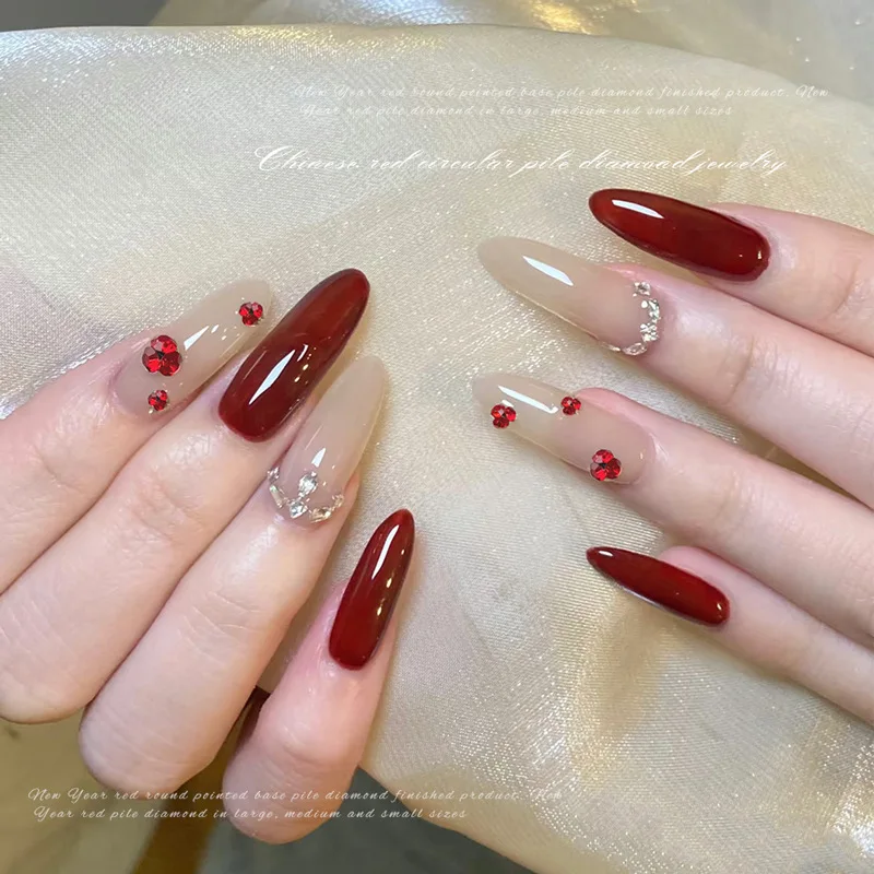 10 SZT. Chińskie Czerwone 3D Rubiny do Zdobienia Paznokci, Cyrkonie, Kamienie Szlachetne, Ozdoby do Paznokci na Nowy Rok