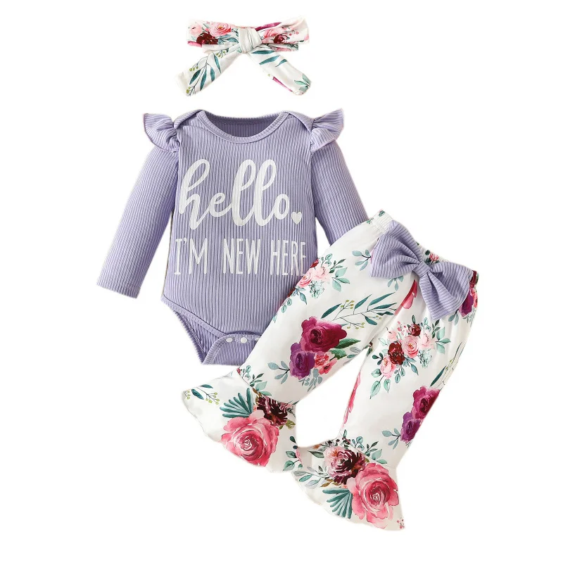 Christmas 3Pcs Baby Girls Suit for Children Clothing Set Kids Pattern Top Pumpkin Romper Ghost Flared Trousers Outfits
