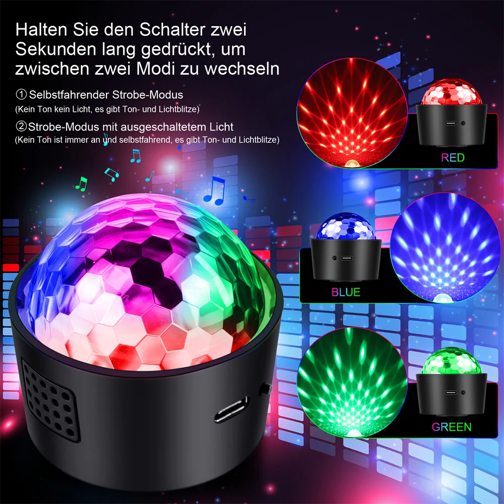 Luz de ambiente LED RGB para escenario, bola mágica pequeña de cristal, luz de DJ portátil para coche, carga USB, Control de sonido activado por