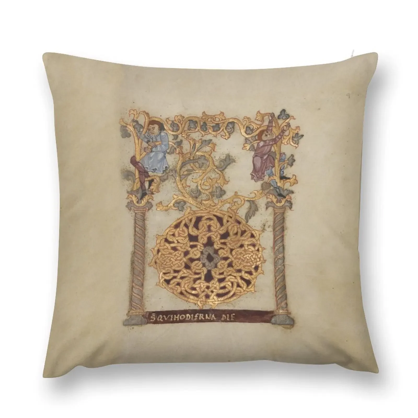 Decorated Initial D - D[eu]s qui Hodierna Die (1000 - 1025 AD) Throw Pillow Cushions Sofas Covers pillow