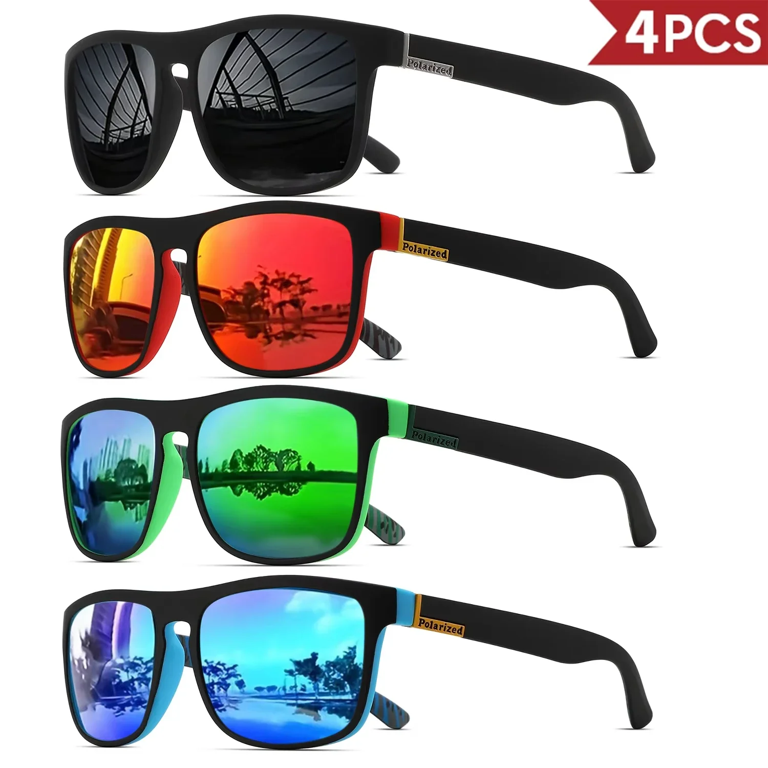 

1-4PCS Men Classical Square Polarized Sports Sunglasses Lightweight PC Frame UV400 for Driving Fishing Cycling Unisex Durability