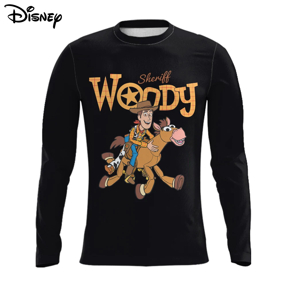 

Disney Toy Story Woody Long Sleeve T-shirt Men's 2025 New Autumn Printed Cartoon Denim Tee Daily Casual Oversized Tops for Man