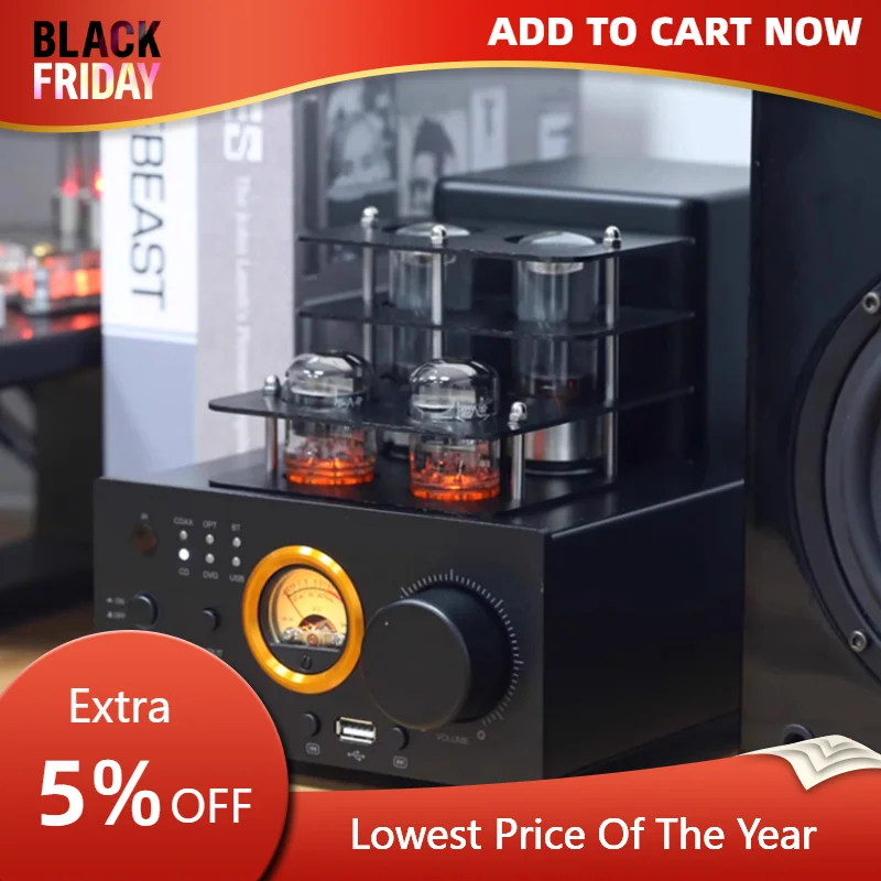 

B100 HiFi Bluetooth 5.0 Valve Tube Amplifier Optical/Coaxial Integrated Amp Audio Receiver USB DAC Power Amp 25W×2