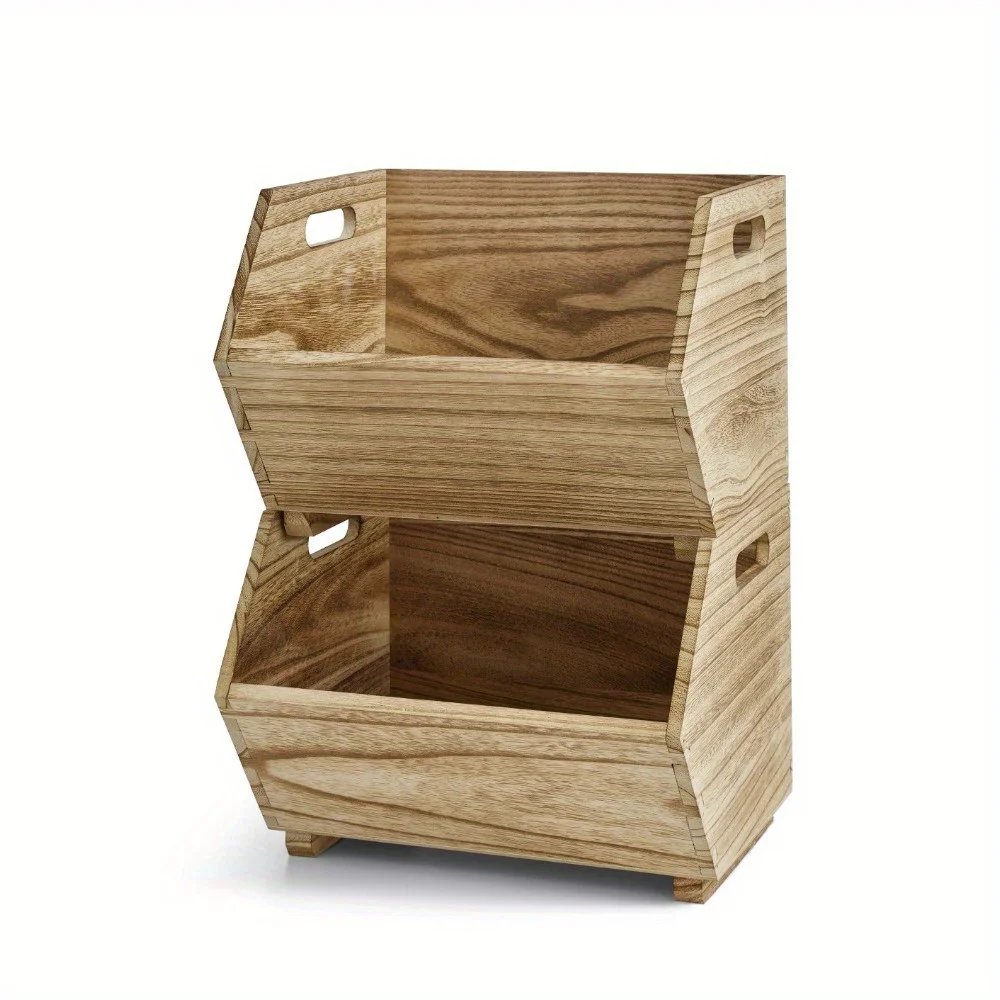 

Adult Natural Wood Stacking Storage Bin Set 2-Piece, suitable for gardens, living rooms, study rooms, bedrooms