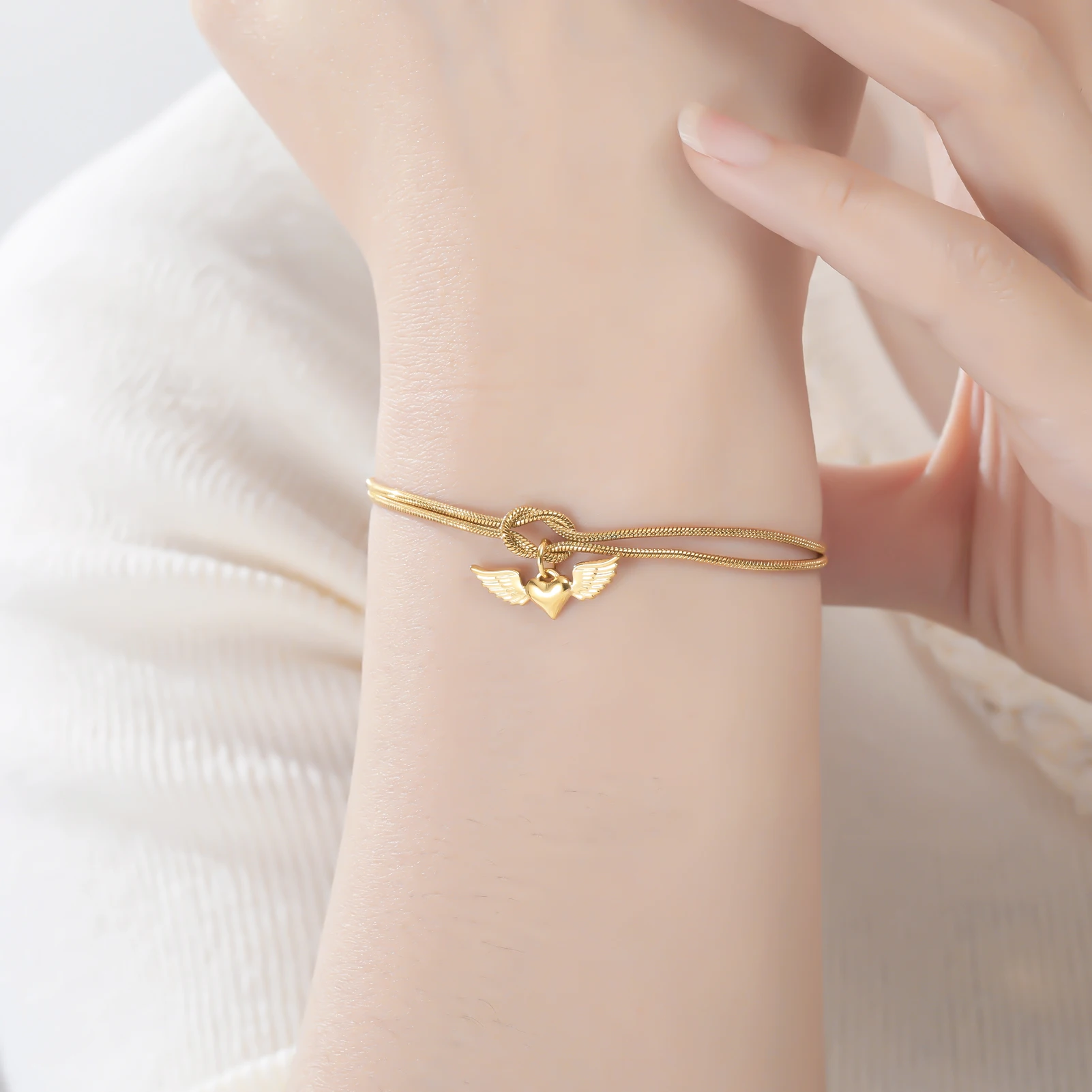 Kkjoy Schlangenkette Knoten Herz Blumen Armband Edelstahl Zierlicher Ins-Stil Niedlicher Schmuck Valentinstag Geschenk für Frauen Mädchen – Detail 8