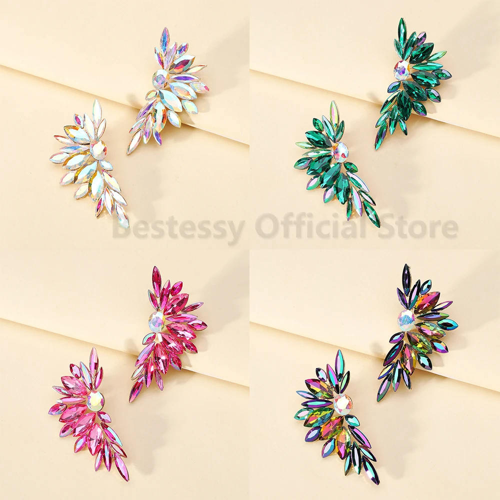 Elegant Wings Shaped Stud Earrings For Women Inlaid Colorful Glass Luxury Design Fashion Jewelry Party Wedding Trend Accessories