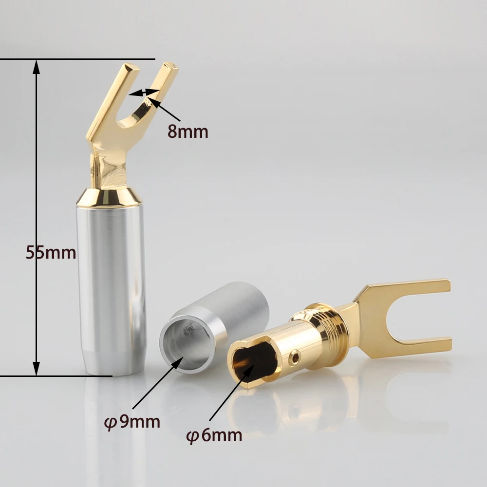 4Pcs Electric HT PRO Spade Connector 9mm Brass Gold Plated Y Plug DIY Hifi Speaker Cable Fork Connector Plug